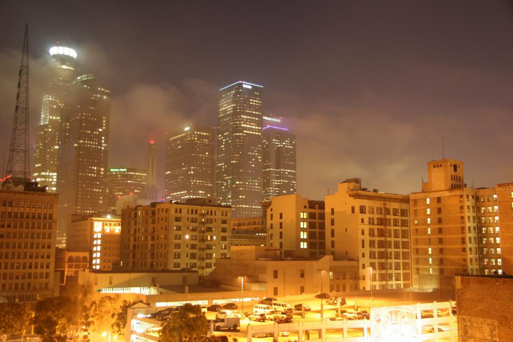 downtown los angeles at night from the window of our loft